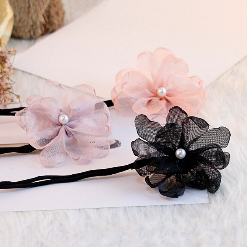 Flower Hair Accessories Magic Bun Maker Girl Donut Quick Messy Women Pearl Hair Bands French DIY Hairstyle Headband Braider