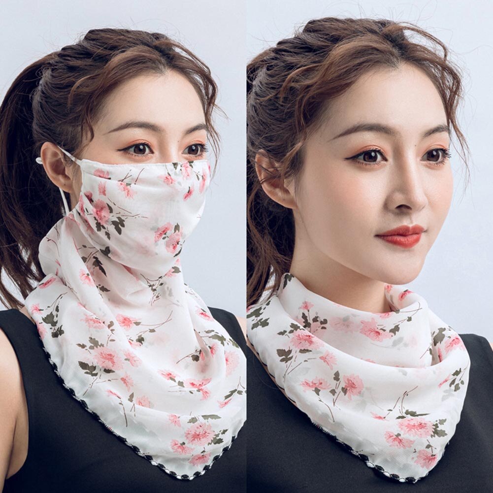 Rose Flower Women Summer Chiffon Anti-UV Thin Veils Scarf Neck Face Cover Shawl