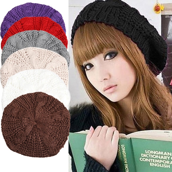 Vinter kvinder baret varm strikket baggy beanie hat temmelig behagelig almindelig hætter flerfarvet elasticitet ski cap
