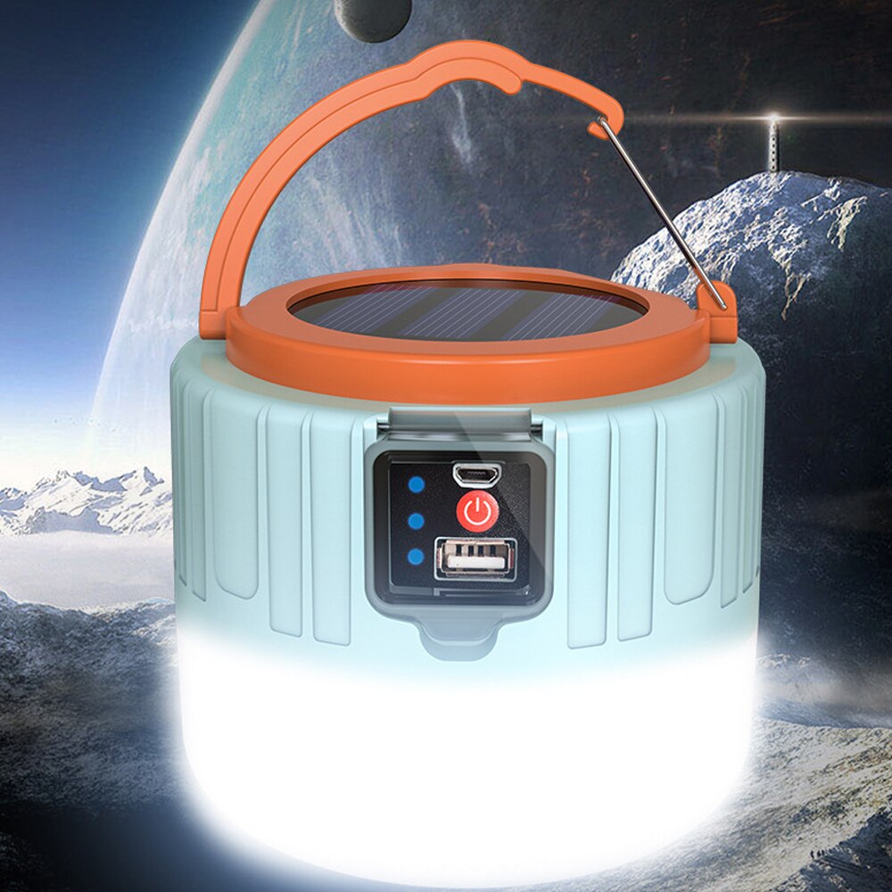 Portable Outdoor Solar Bulb Lanterns Light With Hook Camping BBQ Hiking Lamp USB Rechargeable Waterproof Emergency Tent Lights