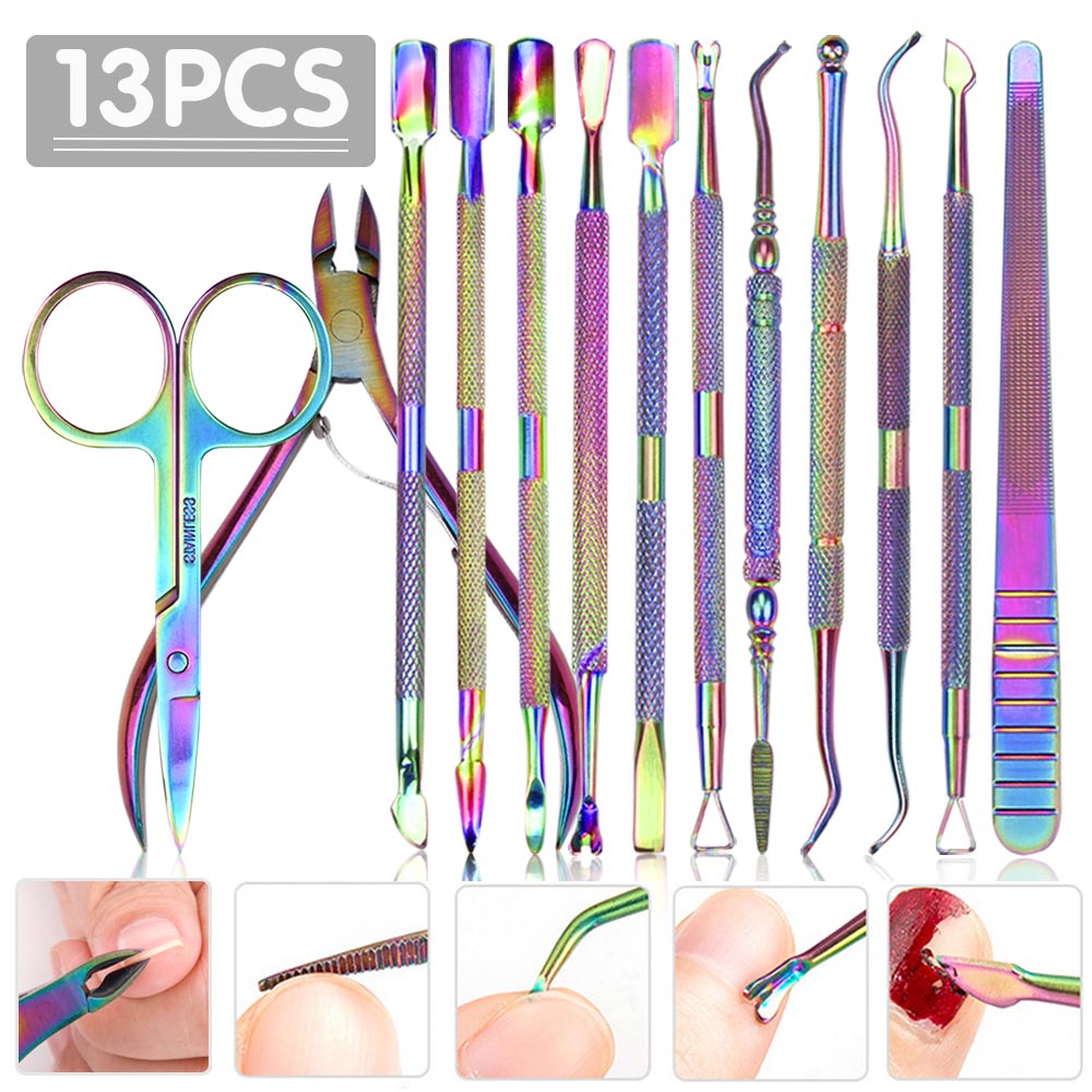 Cuticle Pusher Manicure Set Nail Cuticle Remover Professionele Metal Cuticle Cutters Hergroei Tweeters Dode Huid Schaar Gereedschap