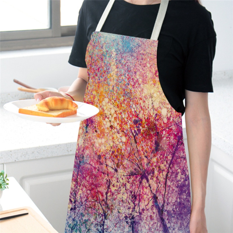 Delantal de cocina de bosque para hombre y mujer, delantales de lino y algodón sin mangas con estampado de árbol de fantasía, Herramientas de limpieza para el hogar