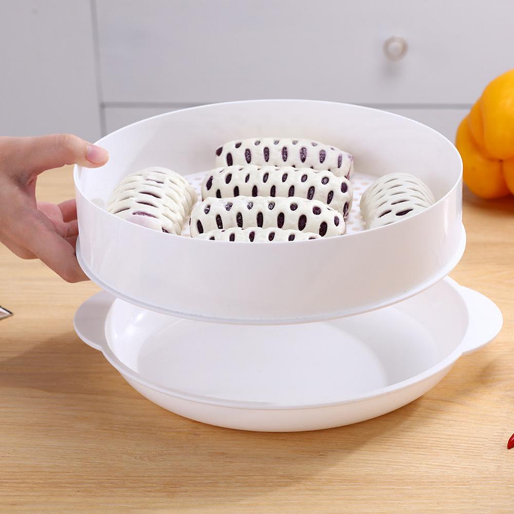 Round Single/Double Tier Microwave Food Steamer Kitchen Veggies Fish Cookware