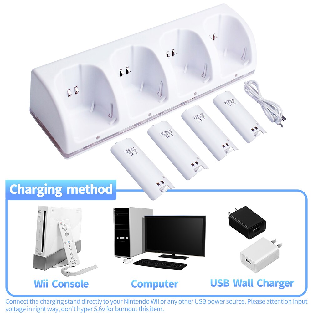 OSTENT Wit Dock Station Charger + 4 Batterij Packs voor Nintendo Wii Remote Controller