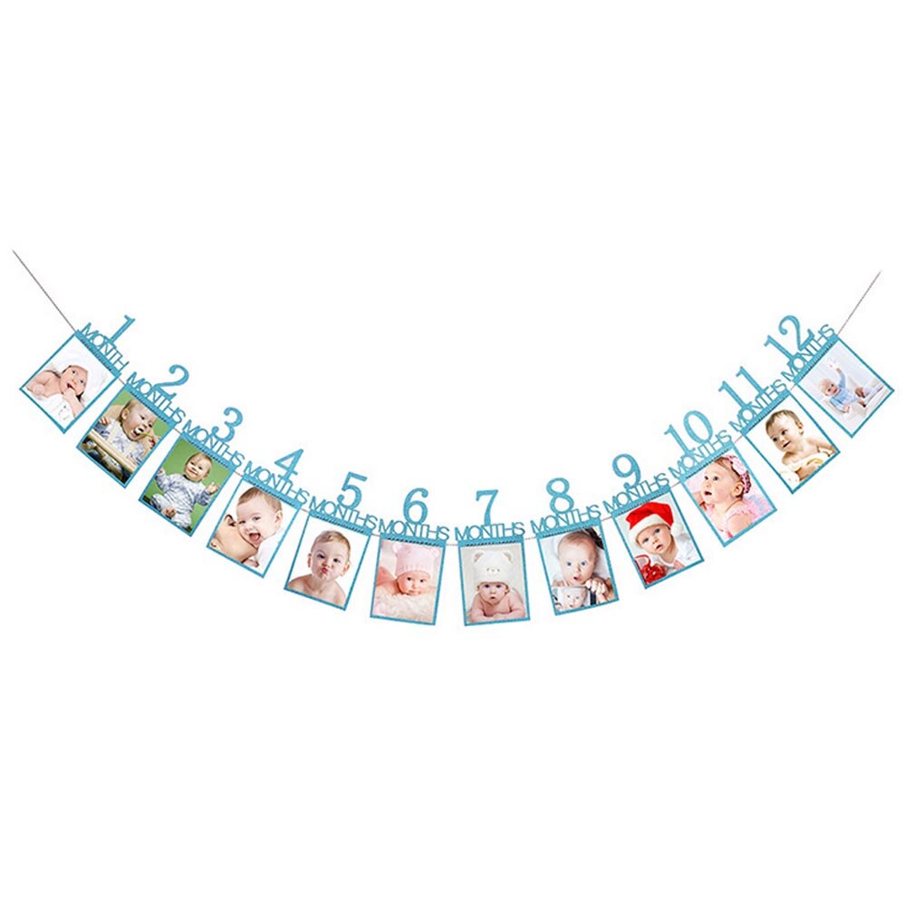 Babyfotobanner, baby's eerste jaar, verjaardagsdouche, papieren banner, baby's 1-12 maanden fotohokje, slinger, maandelijkse mijlpaal: Blauw