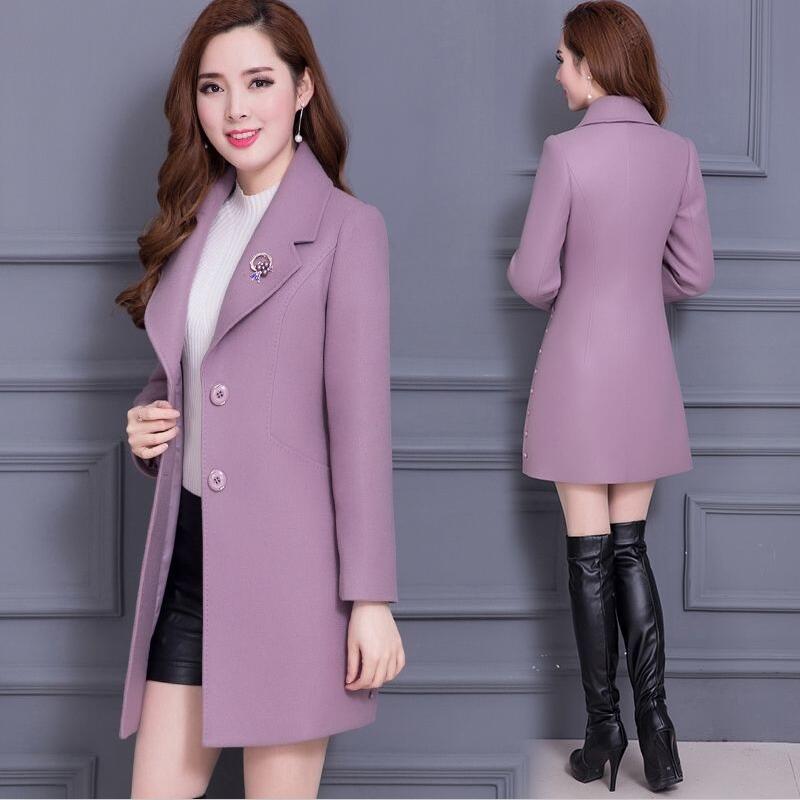 Grande taille manteau en laine femmes vêtements manteaux femmes laine veste longue mince épaississement femmes vestes rouge: Lavande / XL