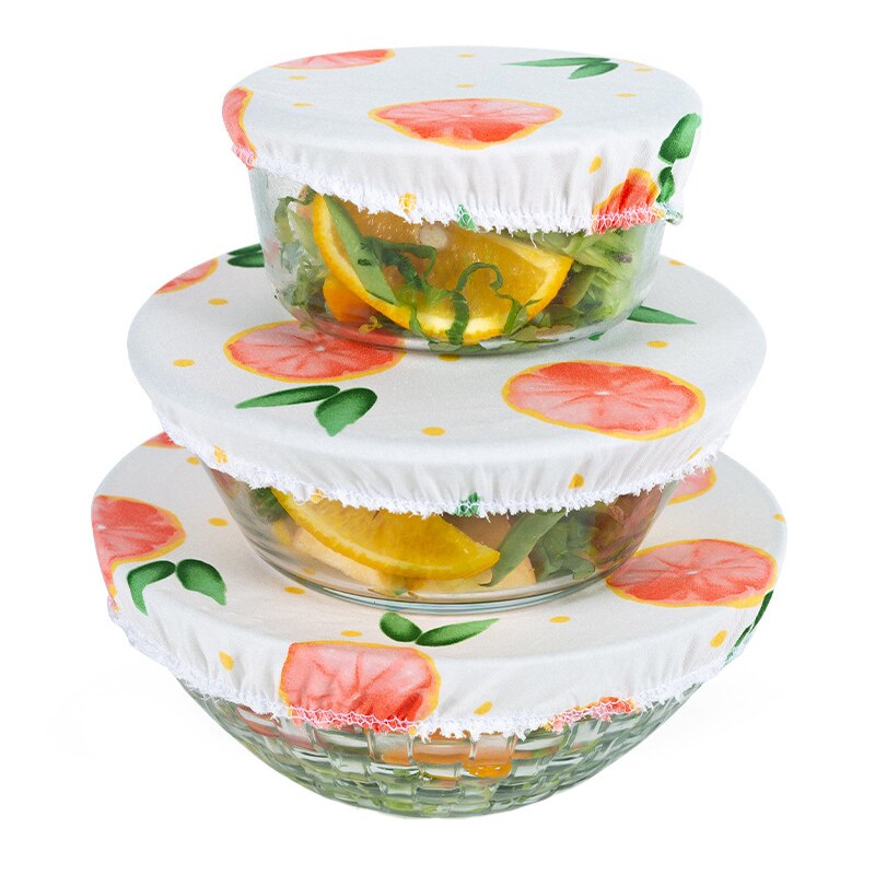 Couvercle de bol réutilisable, lavable, anti-poussière, 3 tailles/ensemble, pour garder les aliments au frais, bol, assiette, tissu, 4 motifs de fruits en option: Peach