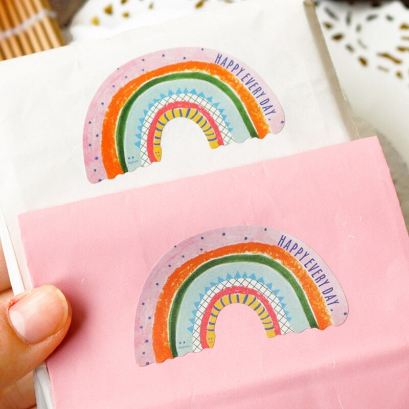 50 Sheet Rainbow Bridge Stickers Happy Everyday Birthday Thank You DIY Adhesive Labels for Cookie Bag Party Decor