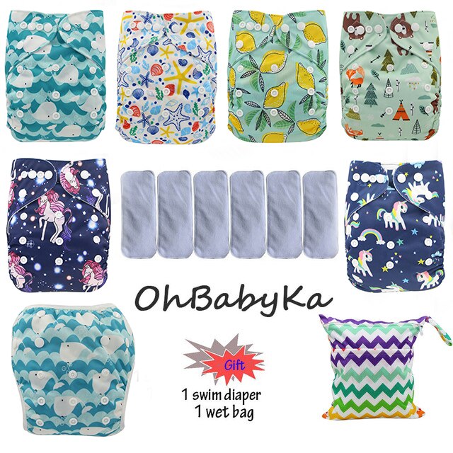 Ohbabyka Baby Cloth Diaper Couche Lavable Training Pants 6pcs Reusable Pocket Diaper Cover+6pcs Bamboo Insert Baby Nappies: 91