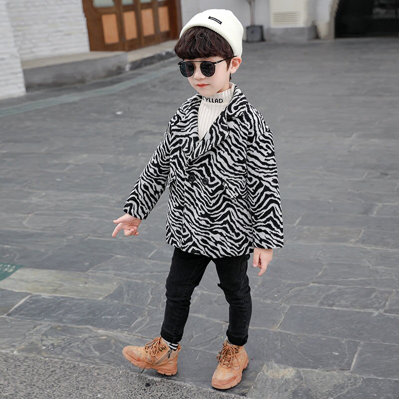 Chaqueta de lana de camuflaje con raya de tigre para niños y niñas, abrigo de mezcla, cálido, para invierno,