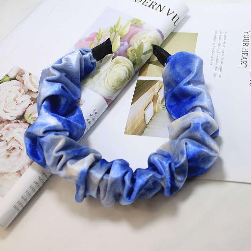 Tie Dye Korean Style Women Girls Bezel Hair Band Headband Hairhoop Velvet Vintage Folds Hair Accessories Headwear