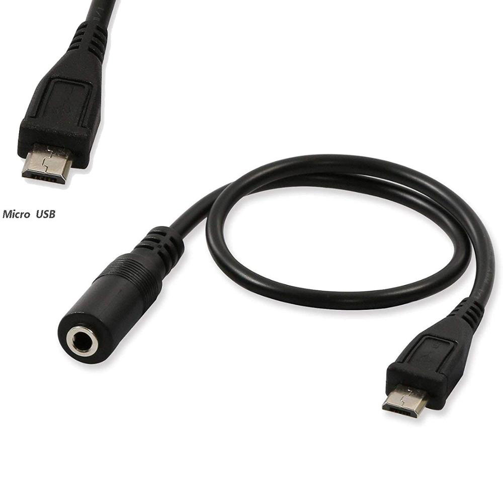(2-Pack) Micro USB Male to 3.5mm Jack Female Audio Cable Cord for Active Clip Mic Microphone Convert Adapter -1Feet (Black)