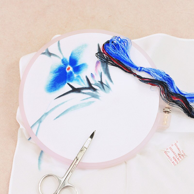 DIY Chinese Silk Suzhou Embroidery Kit with Hoop Flower Printed Pattern Needlework Kit Handkerchief Handmade Sewing Art Craft: 7