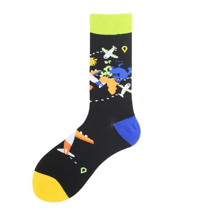 Automne hiver coton chaussettes de noël pour hommes Alien planète astronaute espace drôle dessin animé chaussettes Harajuku Sox: 14