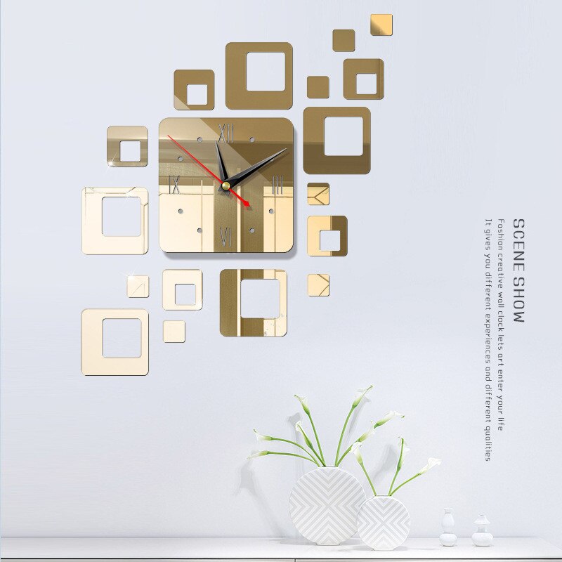 3D Wall Clock Diy Acrylic Mirror Home Decor Living Room Wall Clocks Murale Square Horloge Wall Sticker