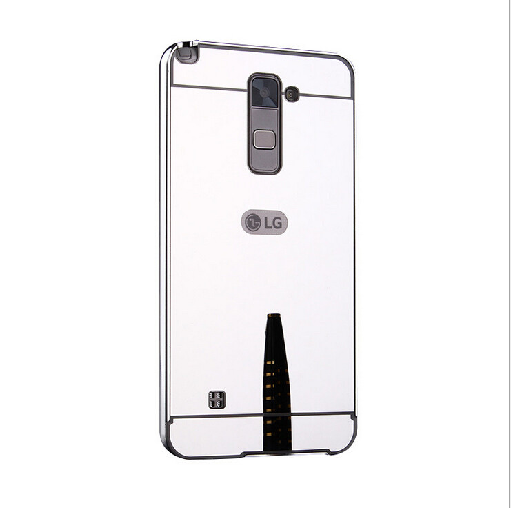 Parachoques de aluminio de Metal chapado en oro + carcasa trasera de espejo de plástico para LG K7 X210ds K10 Q6/Q6 Plus funda del teléfono híbrida fundas traseras