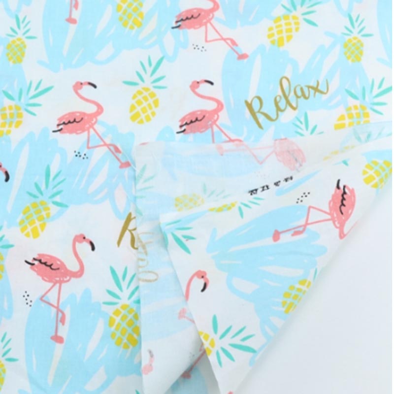 Tissu en coton frais 160CM * 50CM | Tissu à chevron, motif de dessin animé rose bleu, flamand rose ananas, tissu à coudre, bricolage, literie de lit, coussin de berceau: blue flamingo