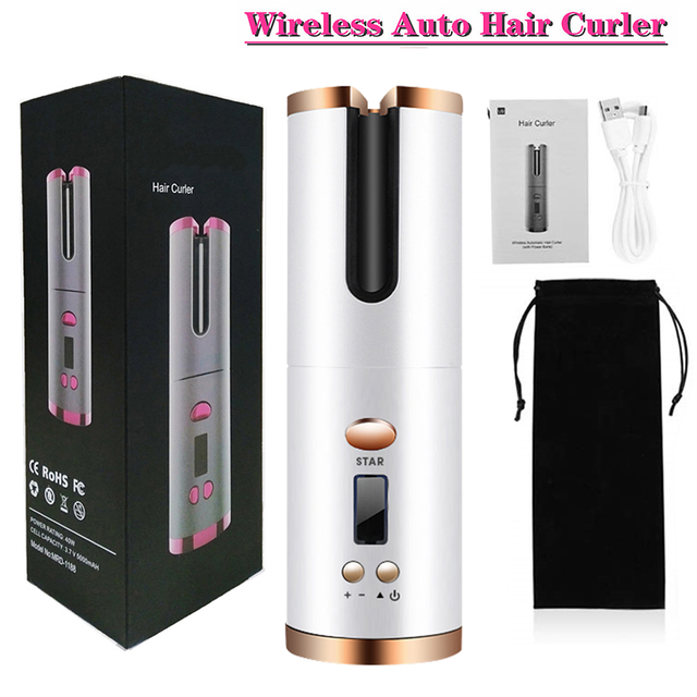 Air Curler Usb Draadloze Automatische Haar Krultang Auto Draadloze Krultang Usb Oplaadbare Haar Waver Tang Iron Curling Wand: White