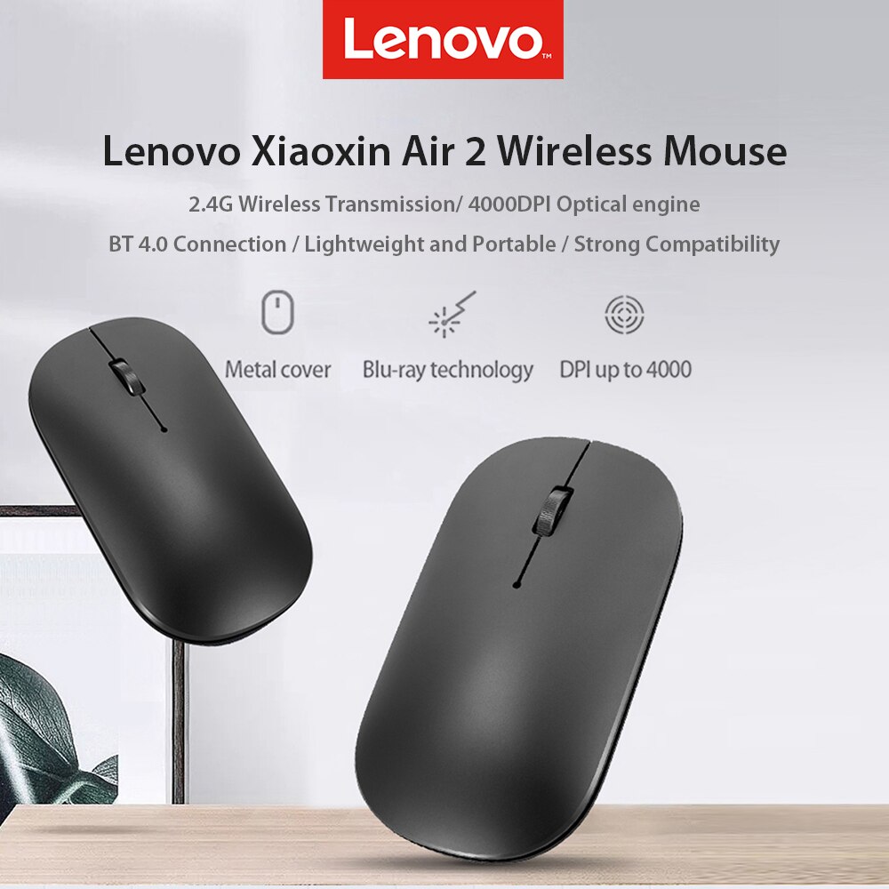 Mouse Wireless Lenovo Xiaoxin Air 2 4000DPI 2.4GHz con lucidatura CNC Bluetooth 4.0 Mouse Dual-Mode per Laptop Windows Lenovo