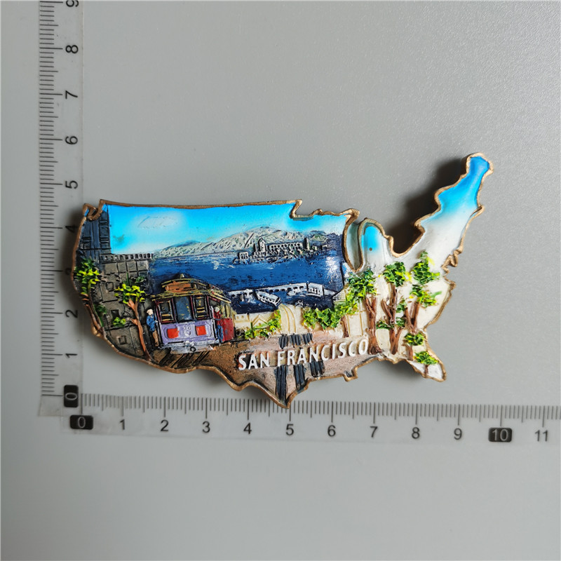 USA Yourk Fridge Magnets Florida WonderWorks San Francisco Hawaii Tourism Souvenir Magnetic Refrigerator Magnets: San Francisco map
