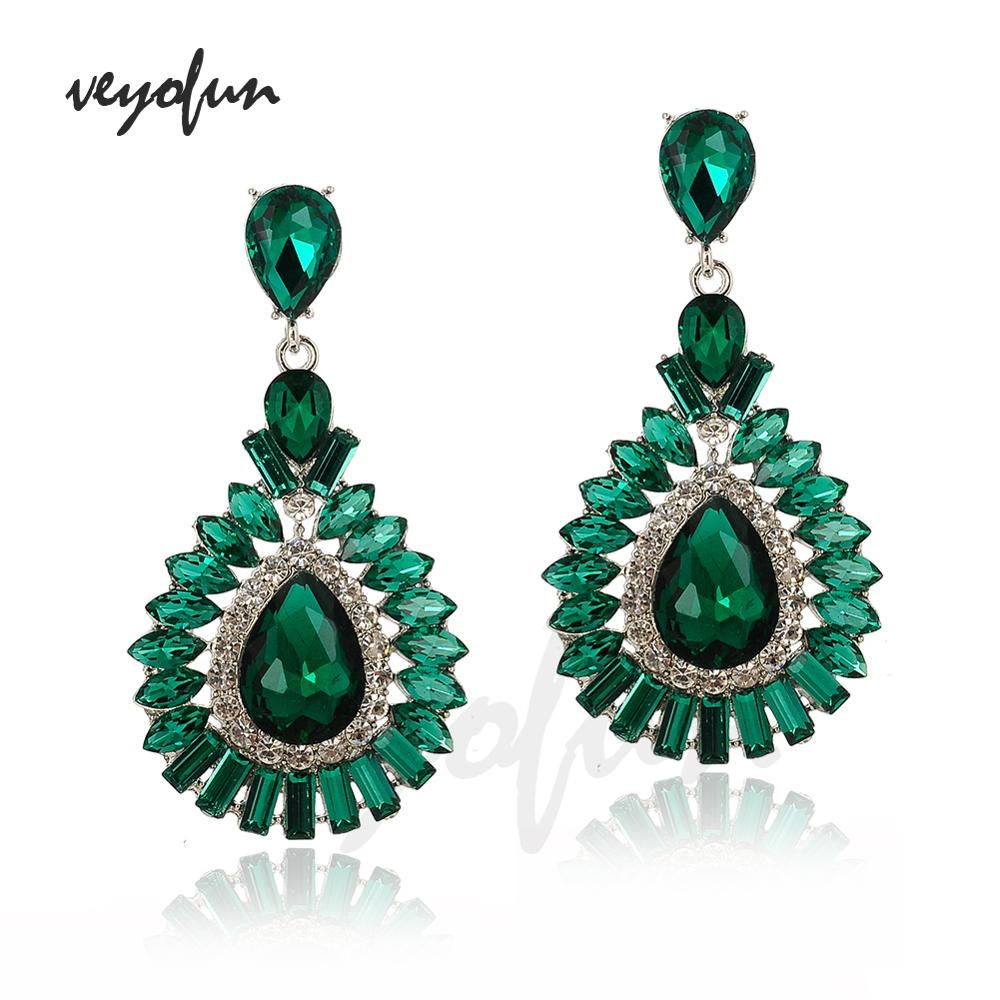 Veyofun-pendientes colgantes de cristal clásicos para mujer, joyería nupcial, hipérbola, ,: green