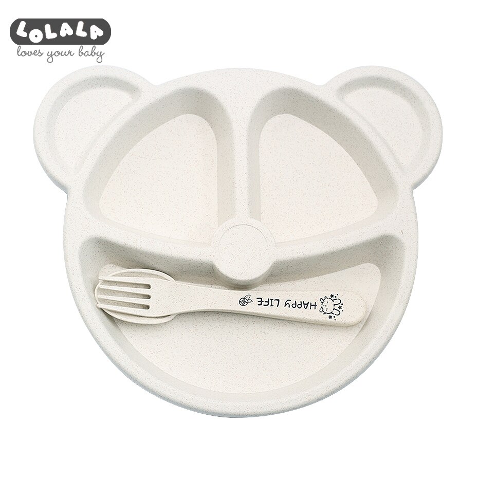3- pièces/ensemble de nourriture pour bébé nourriture nourriture couverte cuillère cuillère fourchette bébé ours manger plat résistant à la chaleur formation d'assiette: Ensemble beige