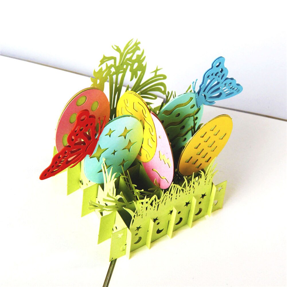 3D Pop-UP Easter Greeting Cards Butterfly Eggs Postcard Handmade Cutting Vintage Invite Cards with Envelope
