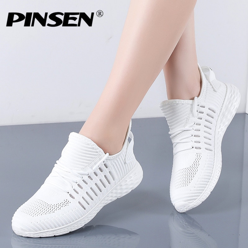 PINSEN Sneakers Shoes For Women Flats Breathable Mesh Casual Shoes Woman Lace-up Comfortable Trainers Ladies Shoes