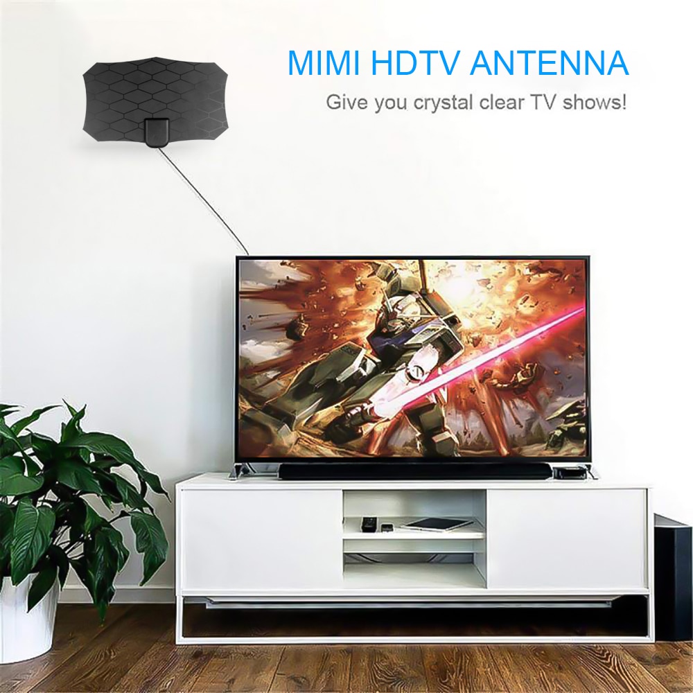 Flat Indoor HD Signal Digital TV Antenna With Amplifier HDTV VHF UHF Black Tv Antenna 80 Mile Range For Digital Tv
