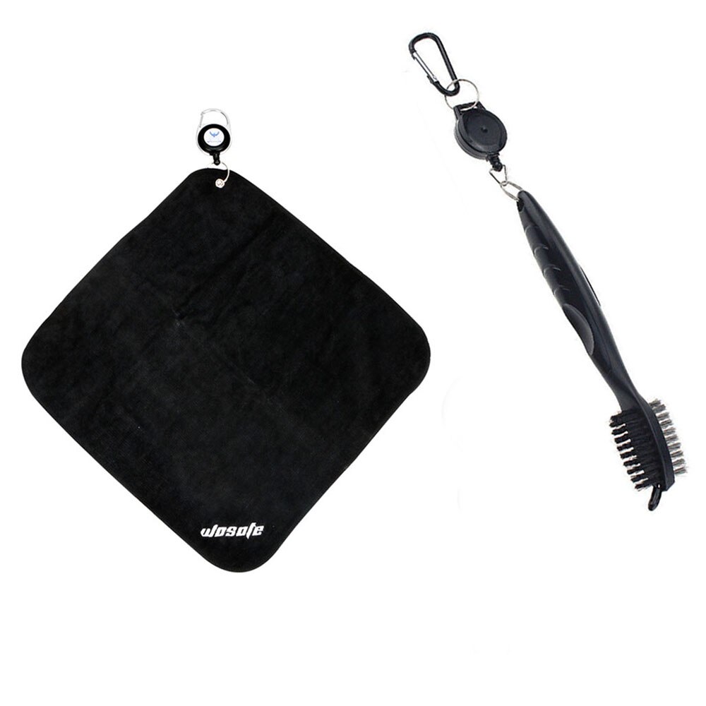 Golf Handdoek Borstel Tool Kit Met Club Groove Cleaner, Intrekbare Verlengsnoer En Clip: black