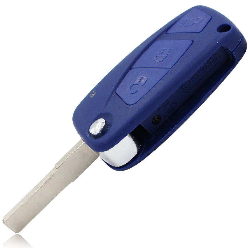 Boîtier de clé télécommande pliable à 3 boutons, lame non coupée, pour Fiat Punto Ducato Stilo Panda, couleur bleu/noir: Blue