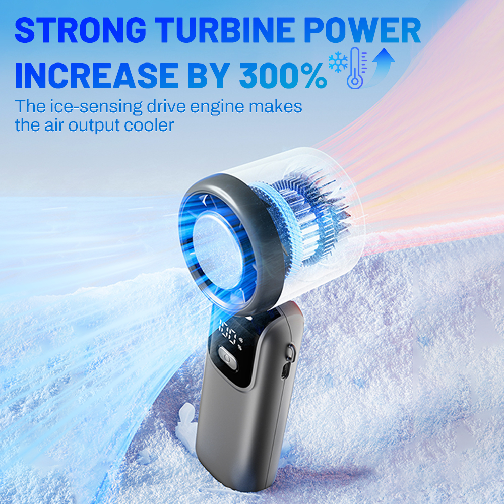 S17 Handheld Ice Fan Semiconductor Folding Ice Cooling Fan 100-Gear Adjustable LED Digital Display Travel Portable USB Mini Fan