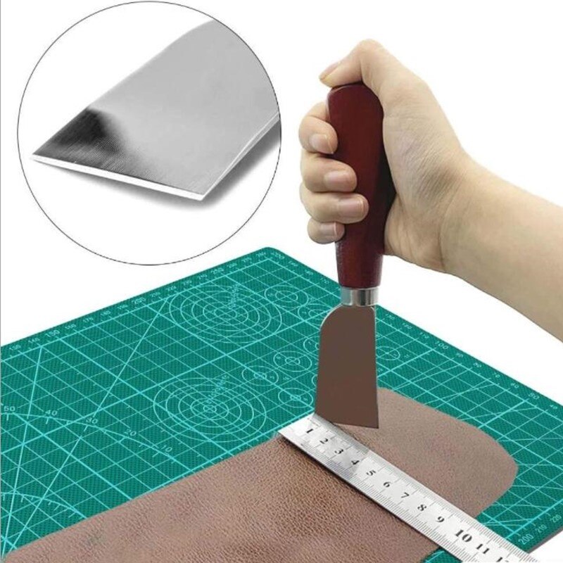 DIY Leathercraft Tool Wooden Handle Stainless Steel Leather Cutting Knife Leather Shovel Knife For Leather Working