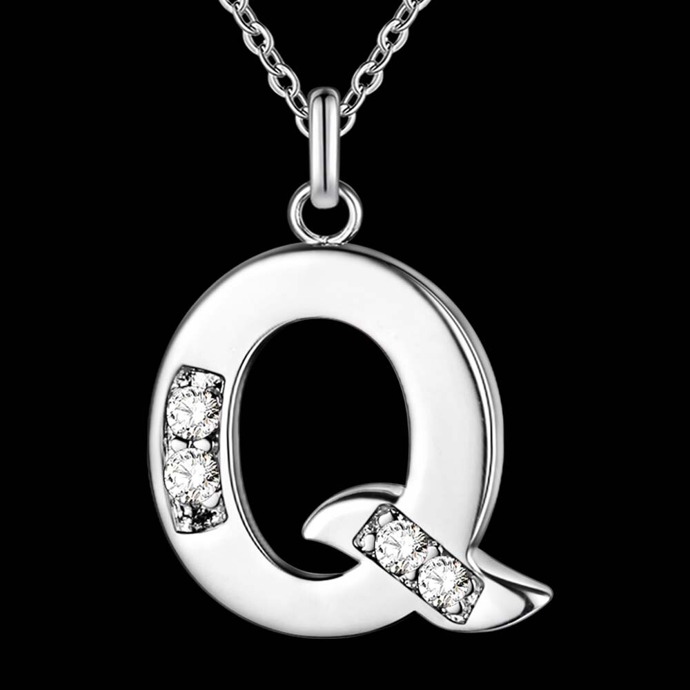 Letter A-S silver plated Necklace, Stamp 925 silver jewelry Pendant /XYLQNNAG XYLQNNAG: Q