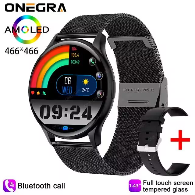 Montre intelligente AMOLED HK89 pour hommes et femmes, appel BT, surveillance de la santé, assistant vocal NDavid, toujours en affichage, suivi du fitness, sports, 1.43 pouces: YELLOW