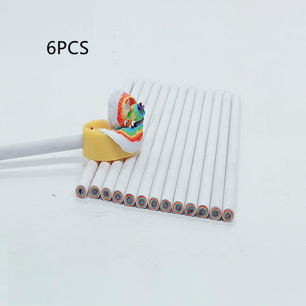 2/6/10Pcs Rainbow Kleur Hb Potlood Set Studenten Creatieve Potlood Briefpapier Items Tekening Schrijven Office School studenten Levert: White 6PCS