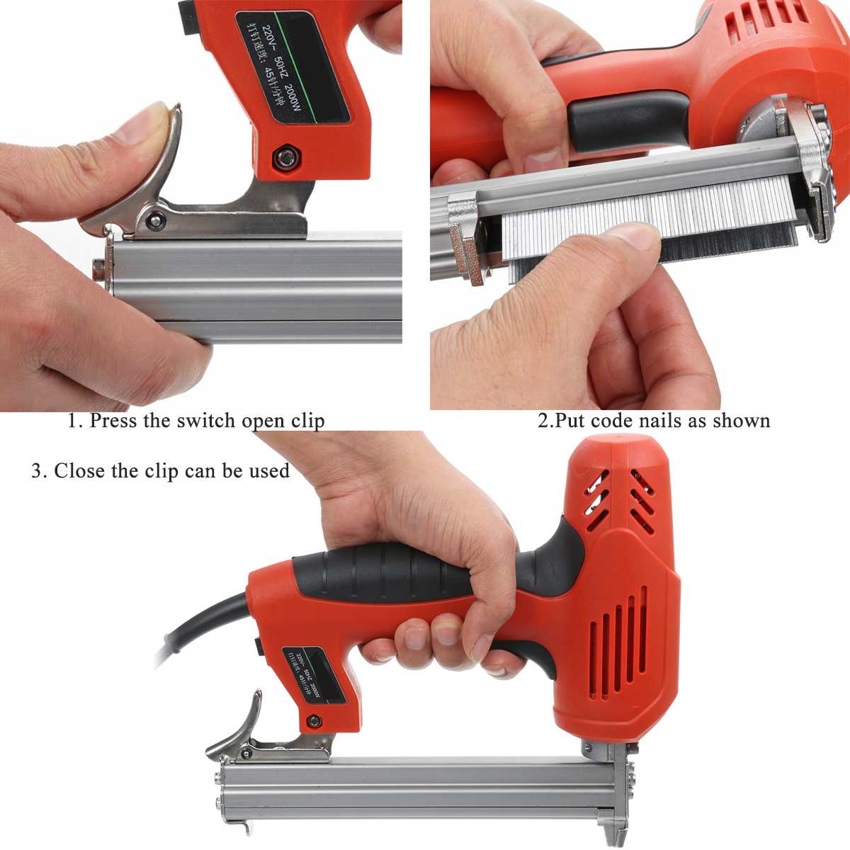 2000W 10-22mm Electric Nailer and Stapler Furniture Staple Gun for Frame with Staples & Nails Carpentry Woodworking Tools 220V