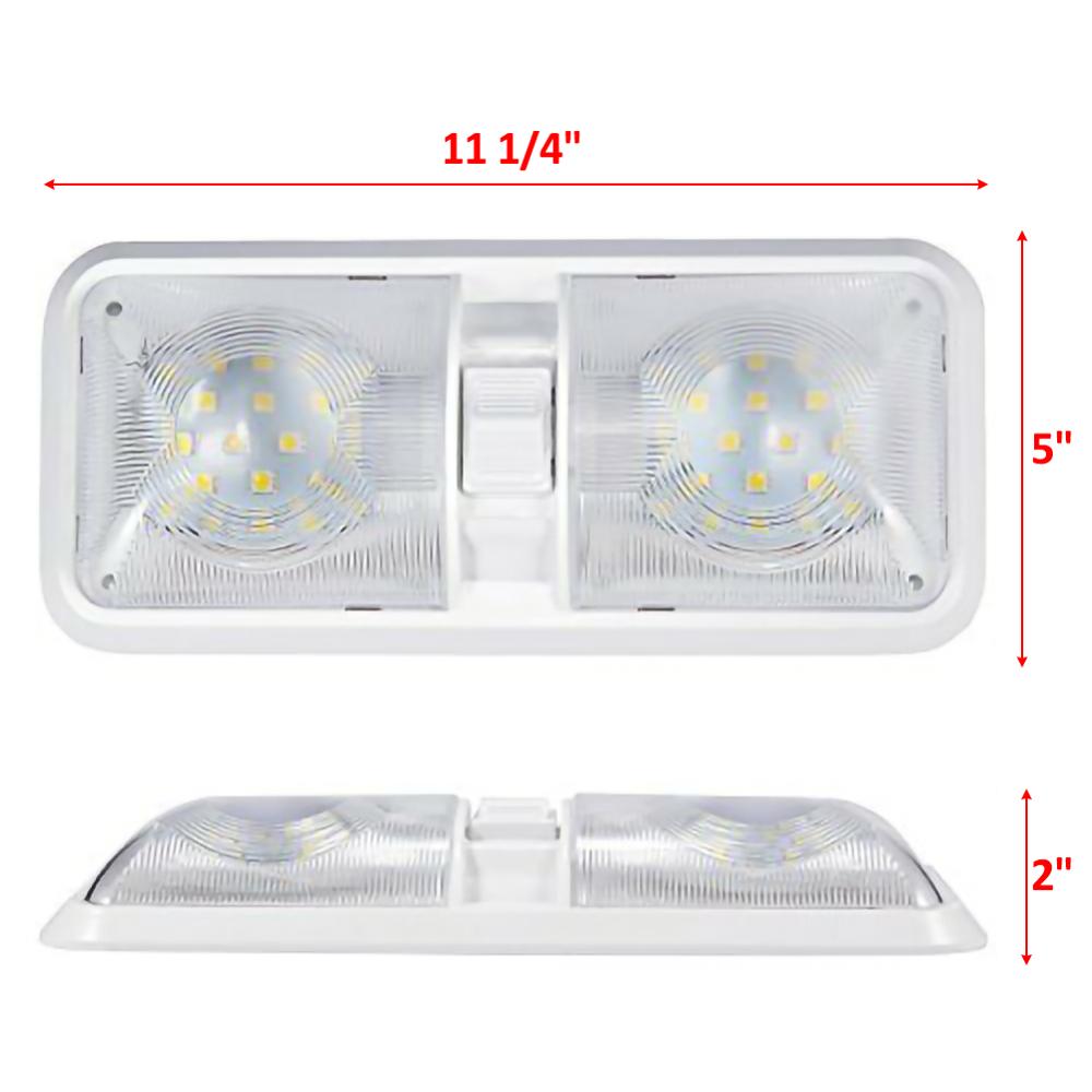 RV LED 12V Ceiling Fixture Camper Trailer Marine Double Dome Light 48 LEDs