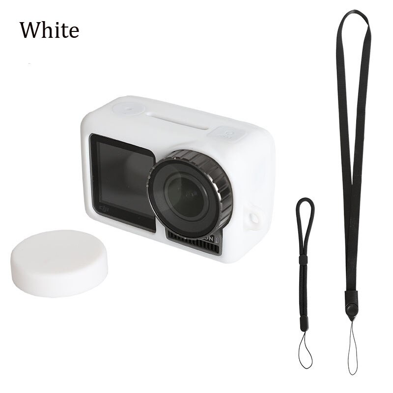 OSMO ACTION Silicone Protective Case Soft Cover + Lens Cap + Lanyard + Wrist Strap For DJI OSMO ACTION Action Camera Accessories: White Color