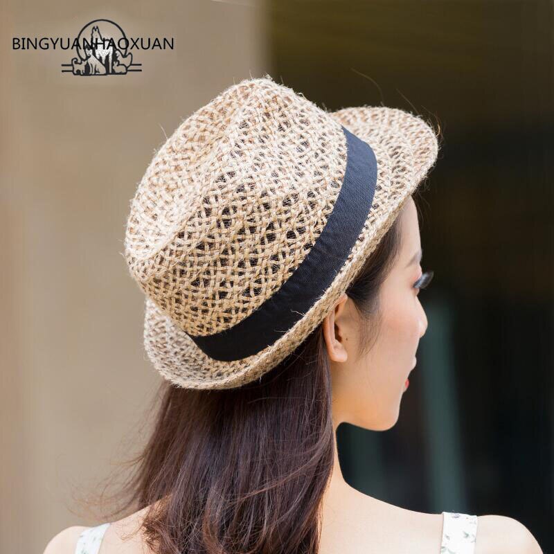 BINGYUANHAOXUAN Zomer Stijl volwassen Zonnehoed Strand Hoed Fedora Trilby Straw Zonnehoed Panama Hoed Gangster Cap Fit Voor Meisje Vrouwen