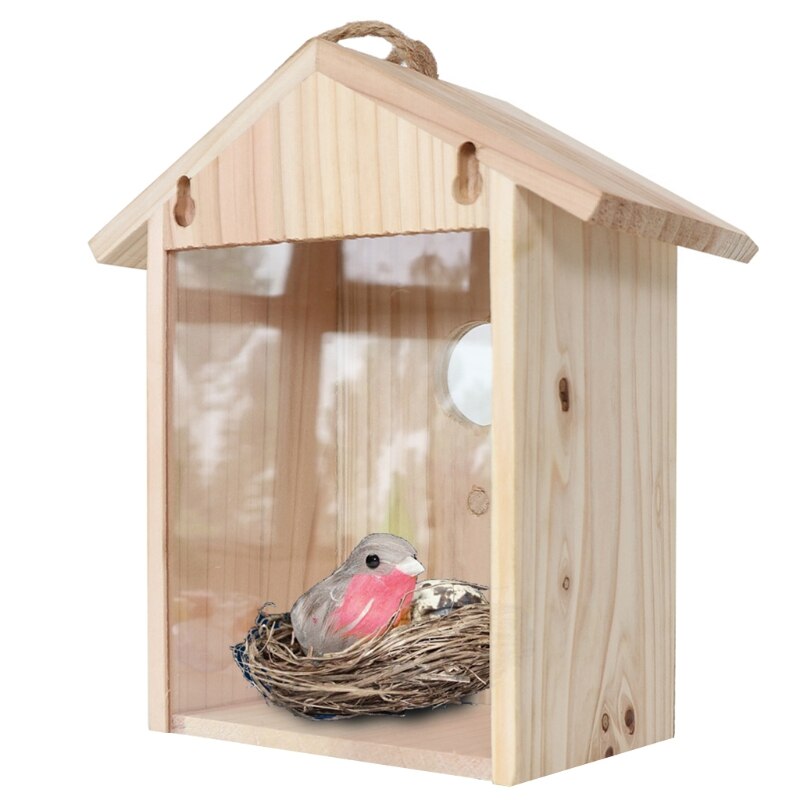 Blauw Vogels Huis Houten Raam Birdhouse Weerbestendig Vogelnest Ontworpen Met Baars Transparante Rear Voor Eenvoudig Horloge: Default Title