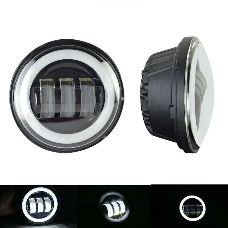 7Inch Ronde Led Koplampen + 4.5Inch Fog Passeren Lichten En Adapter Ring Voor Harley Touring Electra Glide Road king Street Glide: 2PCS Black Halo