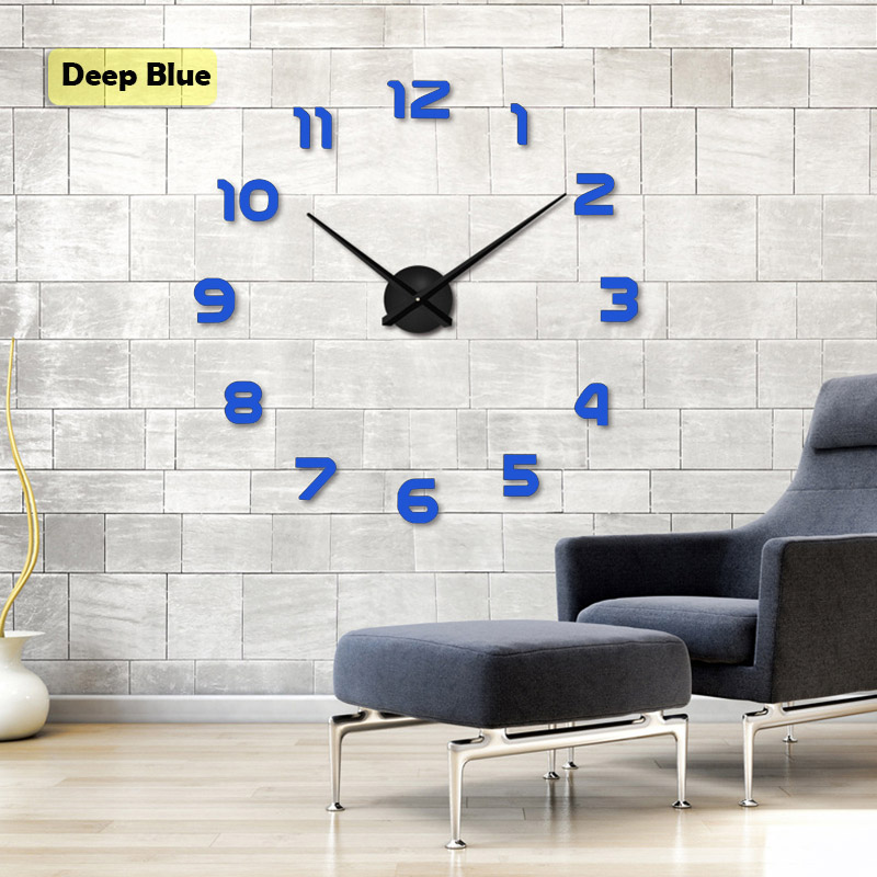 moderne 3D DIY Wanduhr Acryl Spiegel Wand Aufkleber Uhr Hause schmücken Uhren Metall Zifferblatt Mit Stumm Bewegung uhr: blue / 37 inch