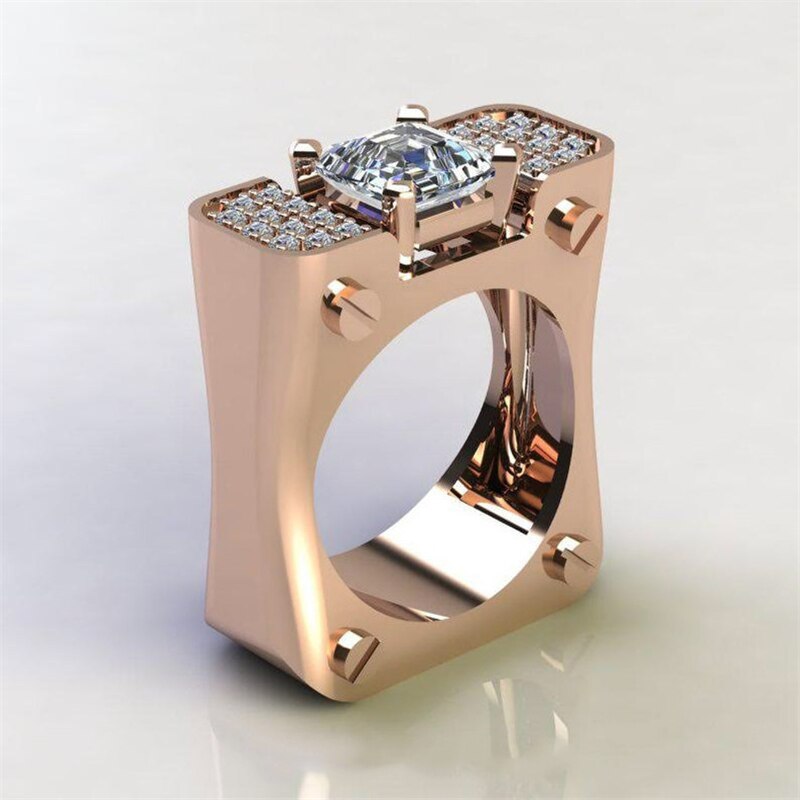 Fdlk klassisk princess cut rhinestone smykker kvinder engagement brude ring jubilæum: 6 / Roseguld