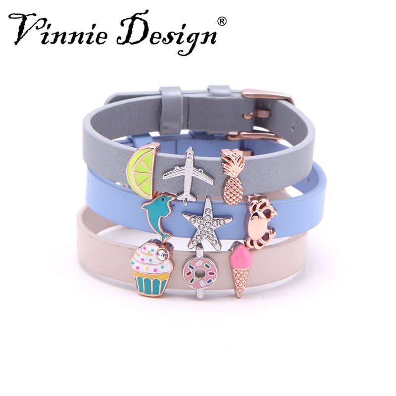 Vinnie design cor sólida pulseiras de couro wrap pulseiras com diy slide encantos jóias femininas