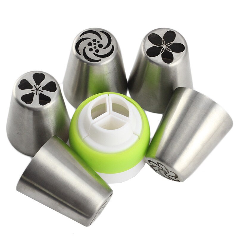 6Pcs/Set Stainless Steel Russian Icing Piping Tips Pastry Nozzles 1Pcs Coupler Cupcake Cake Decorating DIY Dessert