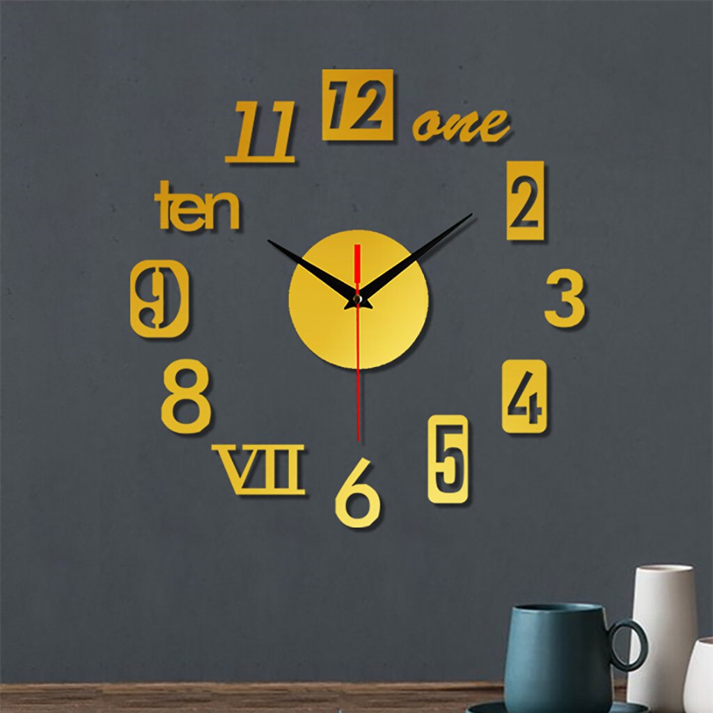 Diy Clock Frameless DIY Wall Mute Clock 3D Mirror Surface Sticker Home Office Decor Home decoration Modern Wall Clock 50x50cm: I