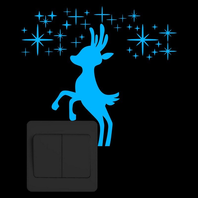 Christmas Reindeer Glow in the Dark Wall Sticker Cute Cartoon Deer Xmas Switch Sticker Shop Window Home Decor Luminous Sticker