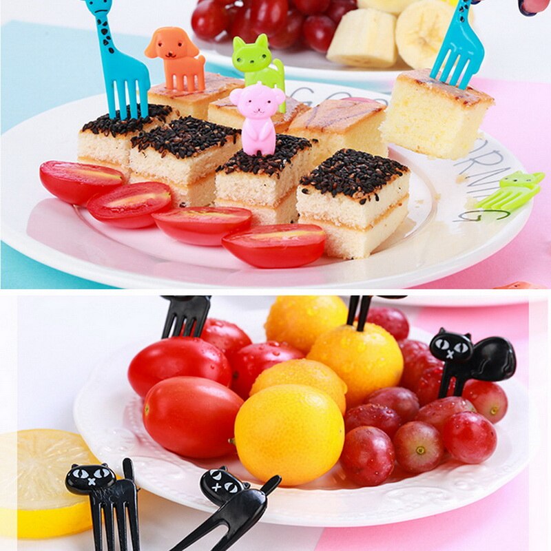 10PCS/Set Animal Farm Fruit Fork Mini Cartoon Children Snack Cake Dessert Food Fruit Pick Toothpick Bento Lunches Party Decor