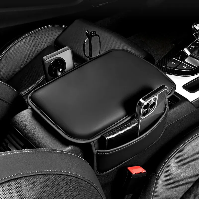 Capa protetora para console central de carro, caixa de apoio de braço atualizada, almofada, descanso de braço, tapete com bolso lateral de armazenamento, couro pu, acessórios para carro